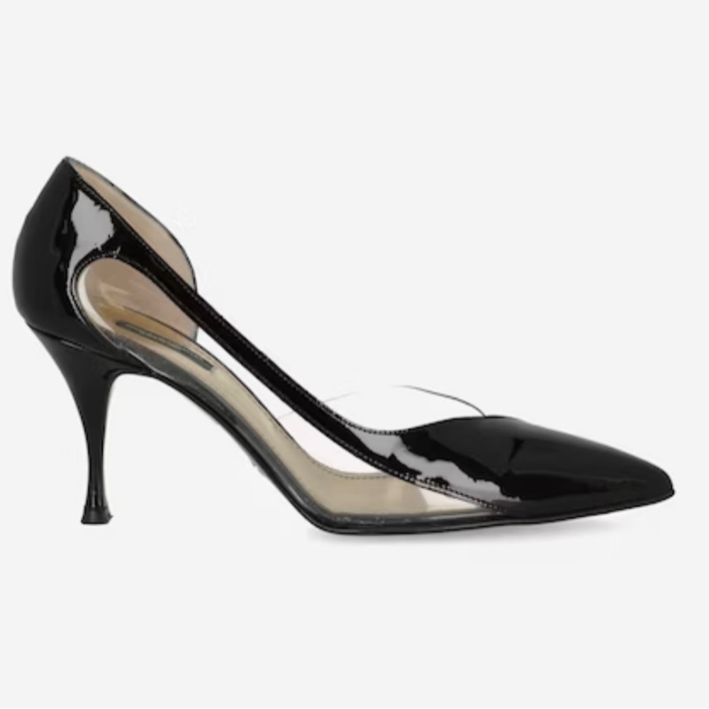 90s Dolce & Gabbana Black Patent Leather & Clear Cutout Heels